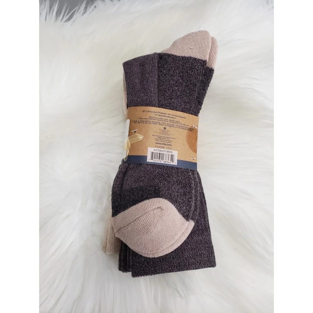 NEW FILA 3 PACK NEUTRAL CREW CUT SPORT SOCKS MOISTURE WICKING 6-12 MEN TAN BROWN